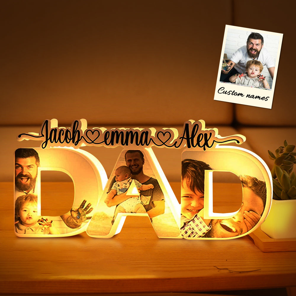 Personalized Father's Day Night Lamp with Family Photos - Custom Dad Photo Gift