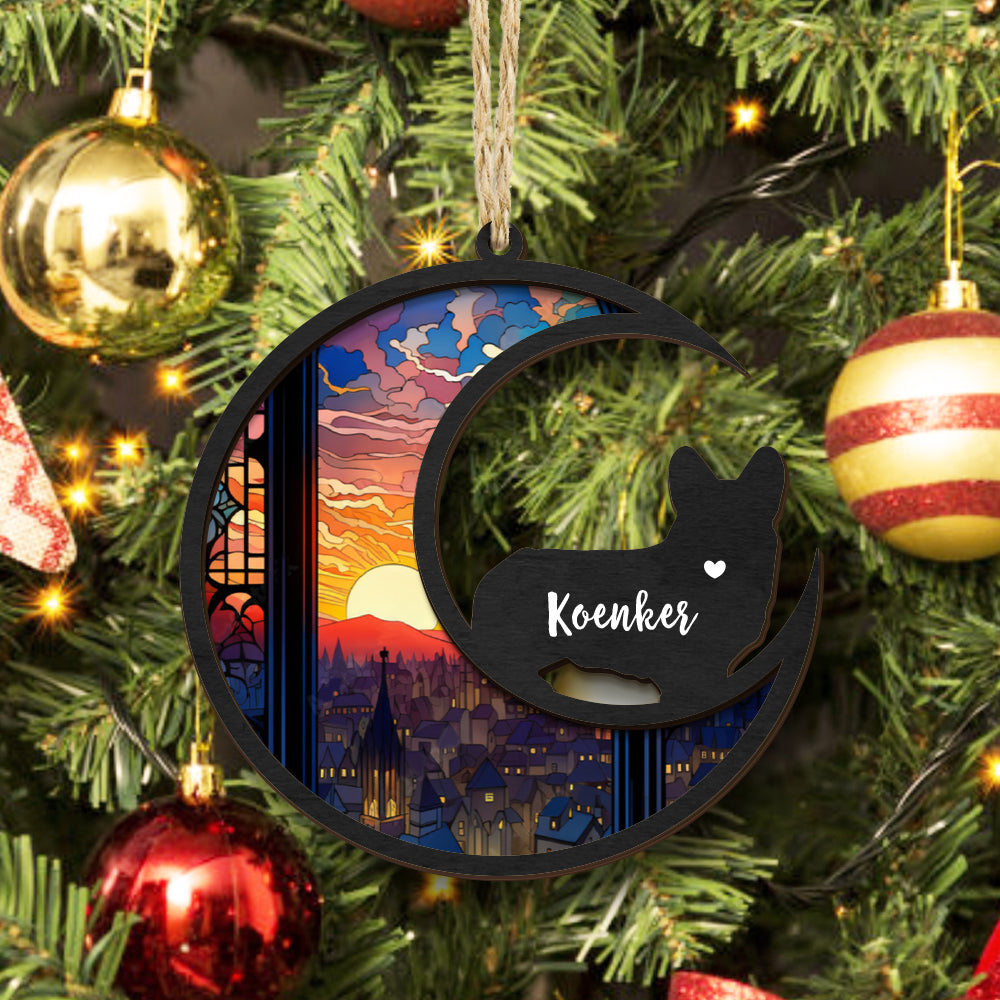 Personalized Dog Memorial Suncatcher with "puja" name, pet sympathy gift, Christmas tree ornament