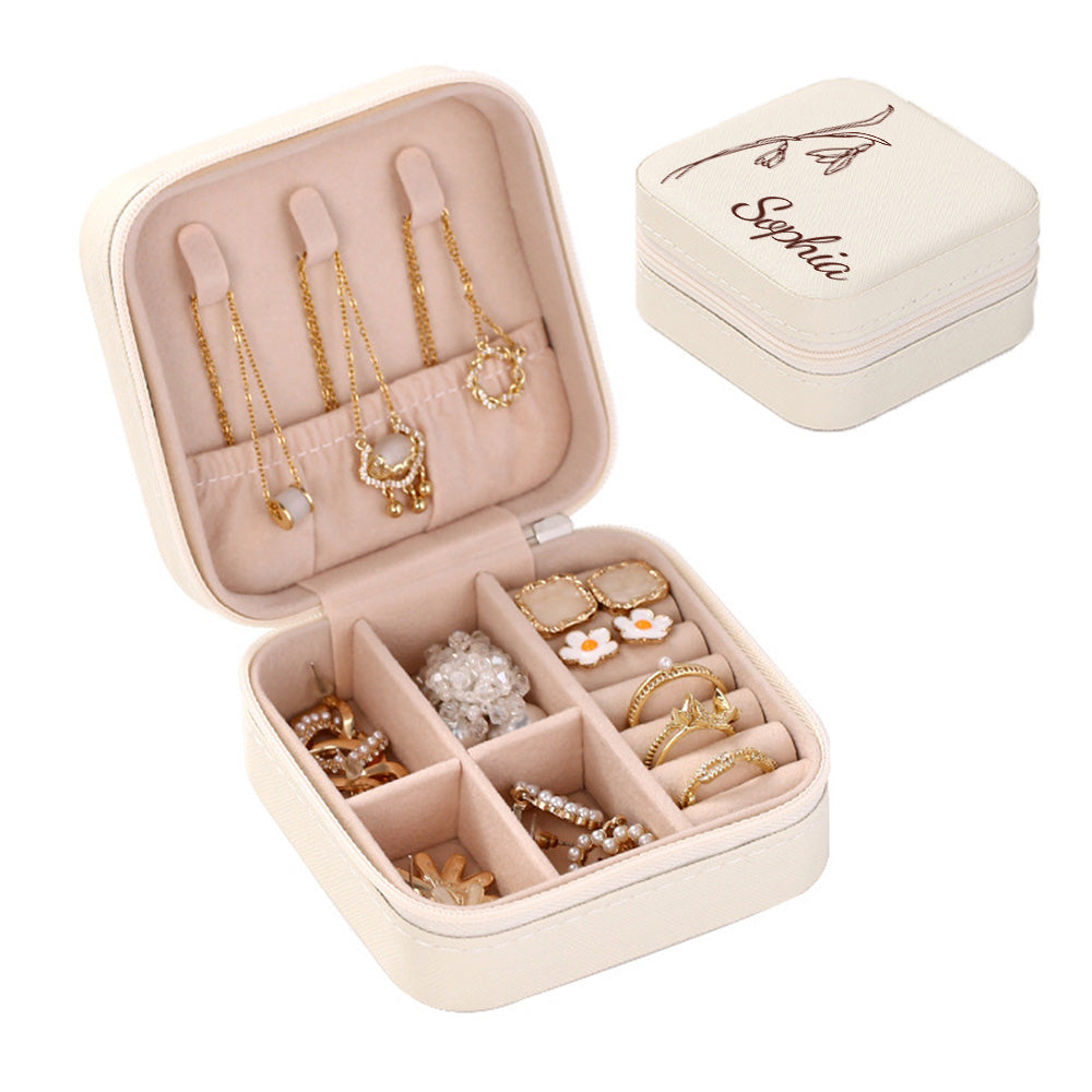 Pink PU leather travel jewelry organizer with ring, earring, necklace storage, perfect gift for her.