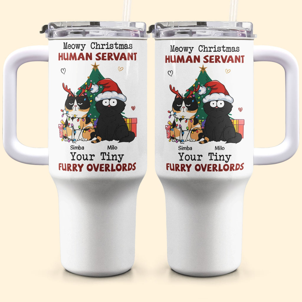 Personalized Meowy Christmas Tumblers with cat design, stainless steel, 40oz, perfect cat lover gift