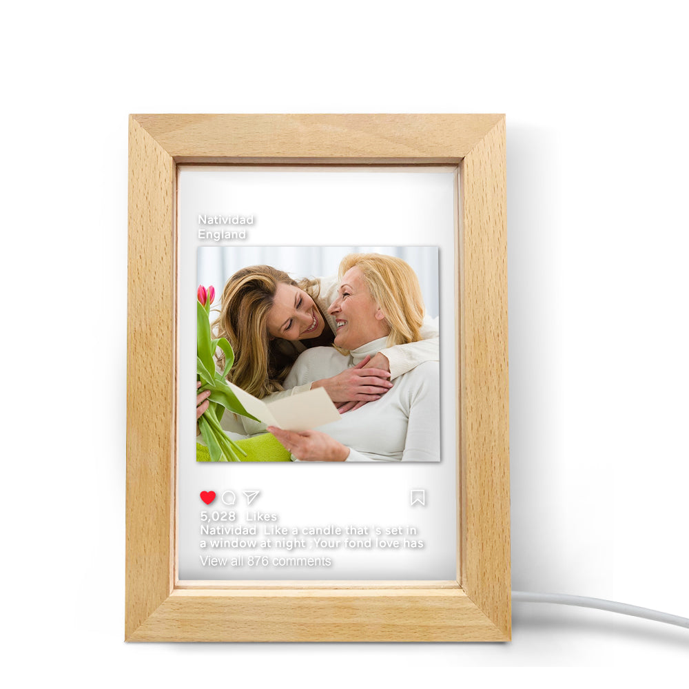 Personalized LED Night Lamp Picture Frame with Photo, Wooden Frame. Instagram style photo night light, perfect gift.