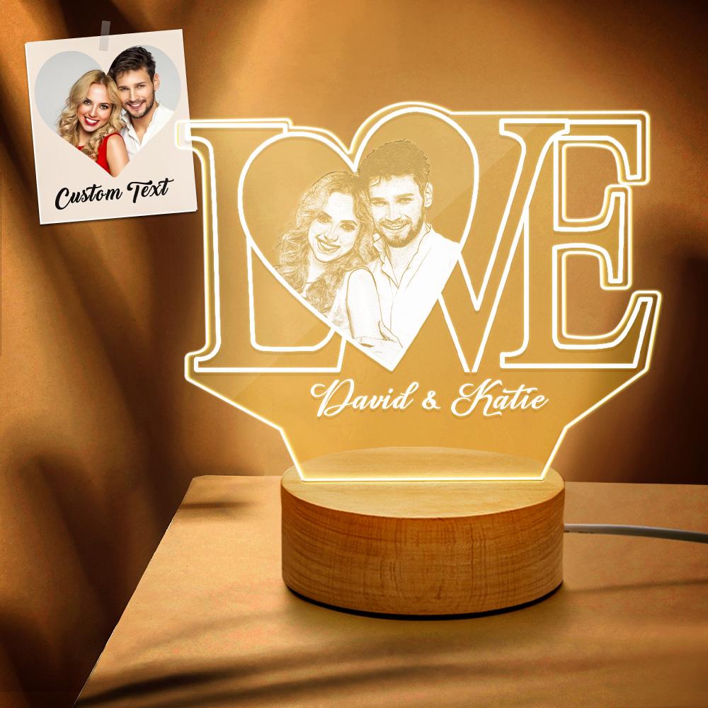 Personalized LOVE 3D Acrylic Night Light with photo engraving, perfect gift