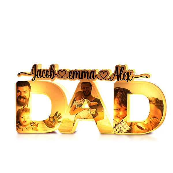 Personalized 'DAD' Night Lamp with Family Photo - Custom Dad Gift